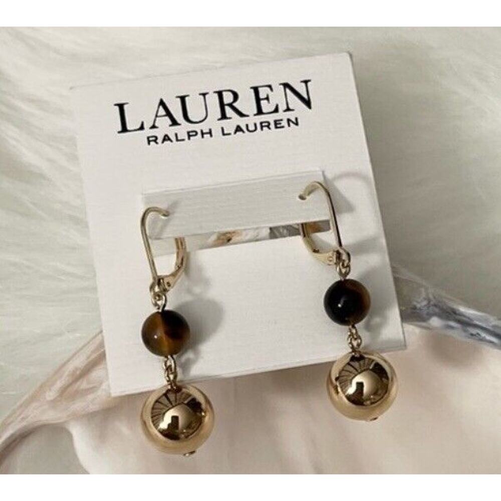 Ralph Lauren Gold Tone Tortoiseshell Earrings Style Stunning Chic Fashion NEW